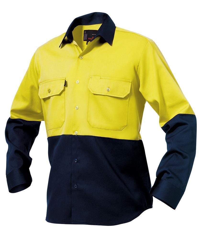 KingGee Work Wear Yellow/Navy / S KingGee Hi-Vis Spliced Drill Shirt L/S  K54015